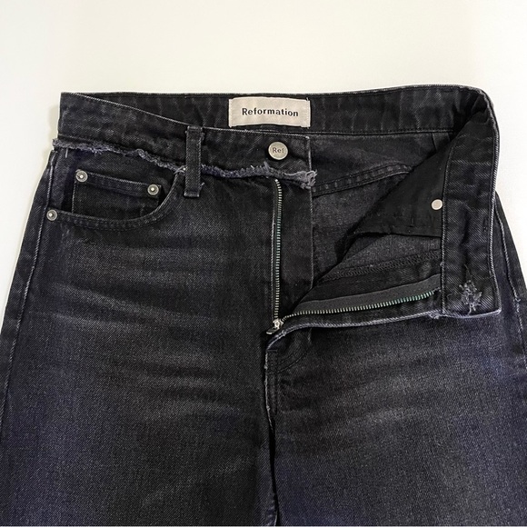 Reformation Julia Cropped Cigarette Frayed High Waist Jean Euphrates 26 - Picture 10 of 16